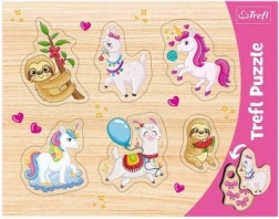 Encajable de madera TREFL – unicornios, llamas y perezosos