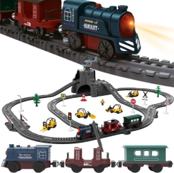 Woopie vía de tren retro eléctrica con locomotora y 2 vagones, 76 piezas