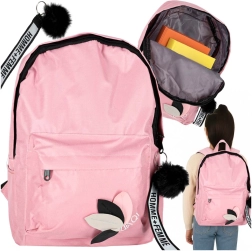 Mochila escolar rosa con colgante de pompón