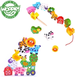 WOOPIE GREEN granja de enhebrar de madera – animales, 13 piezas
