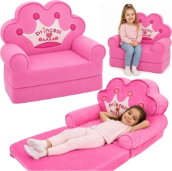 Sillón infantil plegable 2en1 princesa con corona rosa - 1 pieza