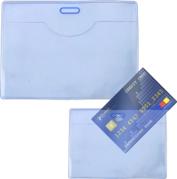 Funda horizontal elástica azul transparente para tarjeta de identificación