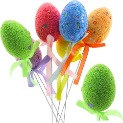 Huevos de Pascua en broche con lazo, decoración colorida, 6 uds