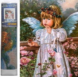 Pintura con diamantes Angelito con flores 30x40 cm