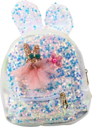 Mochila infantil con orejitas de conejo y lentejuelas blanca 4,4 L