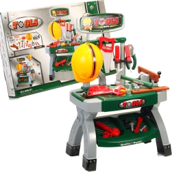 Set de taller infantil con mesa de trabajo verde grisácea y casco 71 cm