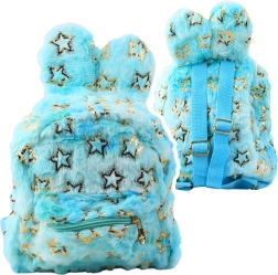 Mochila infantil de peluche azul con estrellitas doradas