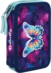Estuche escolar de dos pisos con motivo de mariposa, vacío