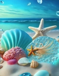Pintura de diamantes estrella de mar y conchas 30 × 40 cm