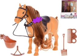 Caballo de plástico de 17 cm con accesorios para el cuidado y la equitación