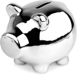 Hucha cerámica plateada en forma de cerdito 11,5 × 9 cm