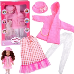 Conjunto rosa de ropa para muñeca de 36–40 cm: vestido, abriguito y sombrero
