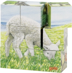 Goki cubos de madera con animales de la granja – 9 uds
