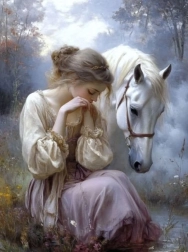 Pintura de diamantes: chica con caballo 30 × 40 cm