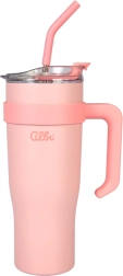 Vaso térmico XXL de acero inoxidable rosa 1200 ml con pajita