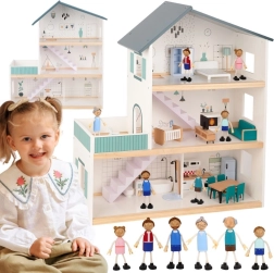 Casa de muñecas de madera con figuritas TOOKY TOY, 3 pisos, FSC