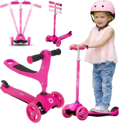 Evo patinete infantil de tres ruedas 2 en 1 con asiento, rosa