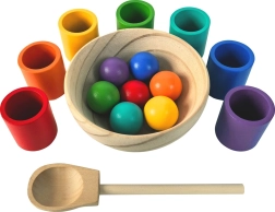 Bolas y cuencos Montessori de madera arcoíris, 7 colores