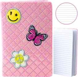 Cuaderno rosa con brillantina B6 con parches, 80 hojas