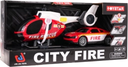 Set de bomberos: helicóptero y coche con luces y sonidos