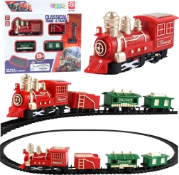 Tren clásico a pilas con locomotora, vagones y vías – 13 piezas
