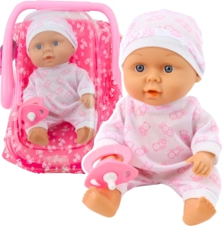 Muñeca bebé con portabebés, pijama, gorrito y chupete rosa
