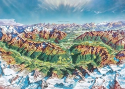 Puzzle Heye Map Art: Mundo montañoso en los Alpes, 2000 piezas