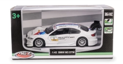 Modelo metálico de coche BMW M3 DTM 1:42 con puertas abatibles y mecanismo pull-back