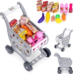 Carrito de compras infantil con 18 accesorios de alimentos