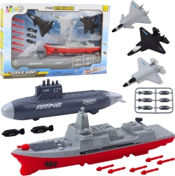 Set militar infantil con portaaviones, submarino y cazas
