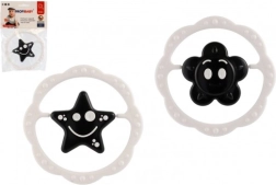 Sonajero y mordedor de plástico en forma de aro 12 cm, blanco y negro, desde 0 meses