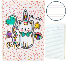 Cuaderno con gatito unicornio en patrones rosas A5