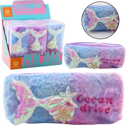 Estuche de felpa con motivo de sirena y lentejuelas morado-azul