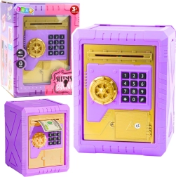 Hucha electrónica infantil con caja fuerte y PIN, morada