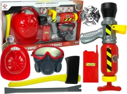Set infantil de bombero con pistola rociadora de agua, máscara y casco rojo
