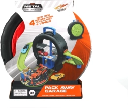Set de juego en maletín con forma de neumático con 4 cochecitos