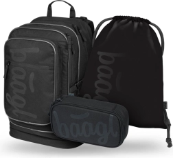 Set escolar BAAGL: Mochila, estuche y bolsa Cubic Uni negro