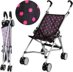 Cochecito plegable para muñecas con lunares – Rosa y azul