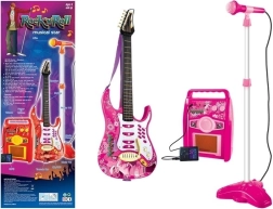 Guitarra eléctrica rosa con micrófono y amplificador para niños