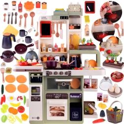 Cocina infantil interactiva con vapor, agua y alimentos que cambian de color