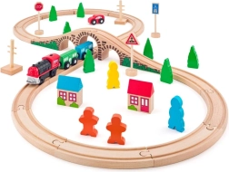 Ferrocarril de madera con locomotora a pilas 3+