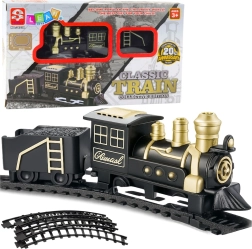 Tren clásico con locomotora, vagón de carga y vías 53 × 48,5 cm