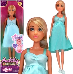 WOOPIE muñeca Lily embarazada con bebé con vestido azul