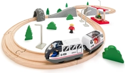 Pista de tren de madera con puente – 45 piezas