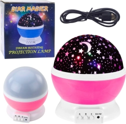 Lámpara LED giratoria y proyector de estrellas 360° – rosa