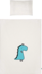 Ropa de cama infantil de 3 piezas para cuna BELISIMA Dino 3D color crema‑turquesa 90×120