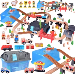 Vía ferroviaria de madera con tren urbano 100 piezas