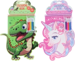 Libros para colorear infantiles con rotuladores y pegatinas – dinosaurio o unicornio