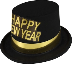Sombrero negro de Año Nuevo con ribete dorado Happy New Year