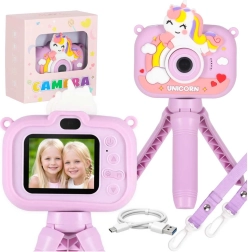 Cámara digital infantil Unicornio con trípode y tarjeta de 8 GB